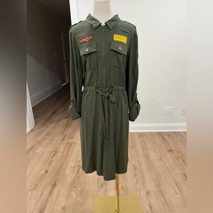 TORRID Her Universe Captain Marvel Olive Patchwork Shirt Dress